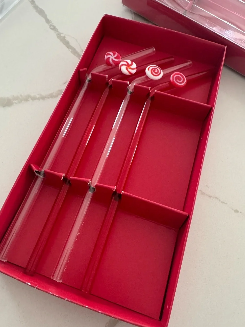 Pier 1 Christmas Candy Cane Set of 4 Glass Straws NWT